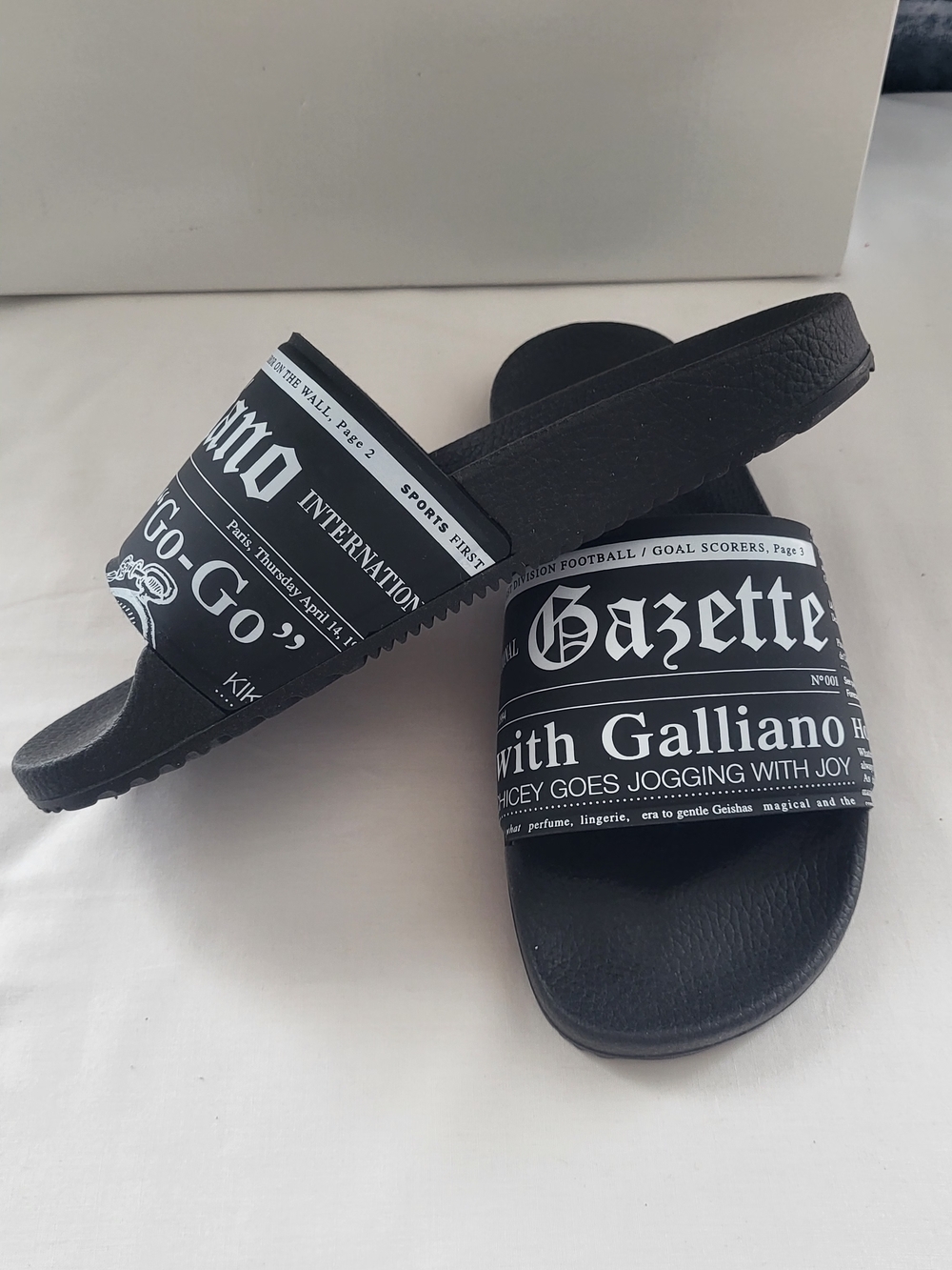 Black Newspaper-Print Slide Sandals -  Galliano